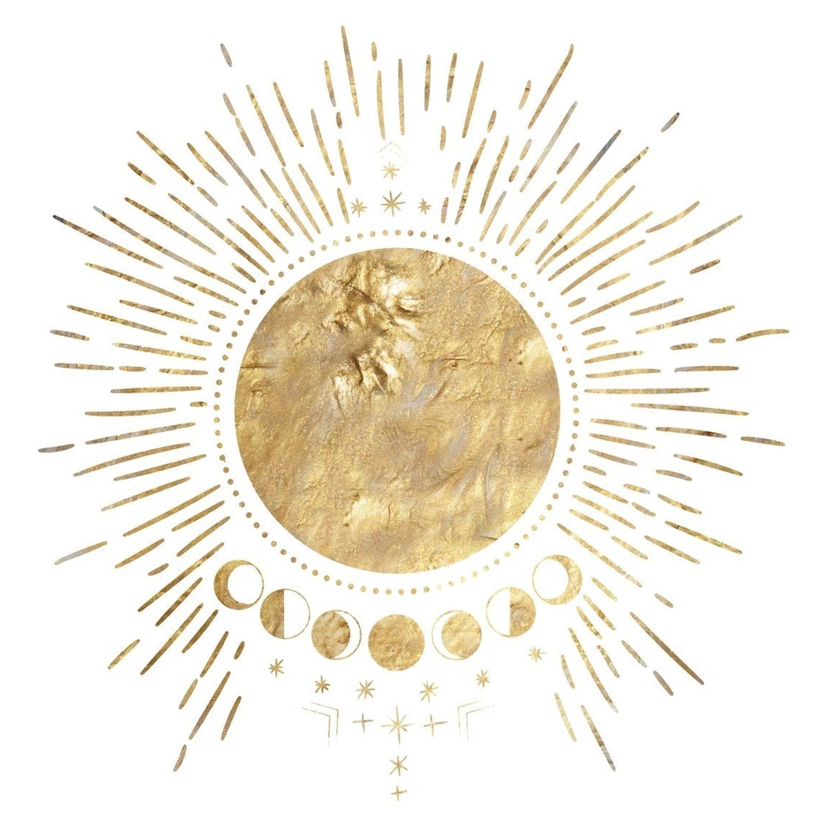 Gold sun with moon phases