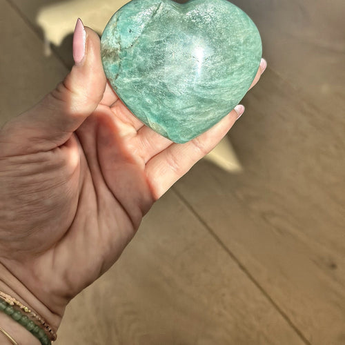 Hand-carved heart of soft teal amazonite