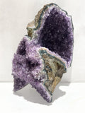 One-of-a-kind Amethyst cluster with a deep violet crystal cave and blue-gray agate rim