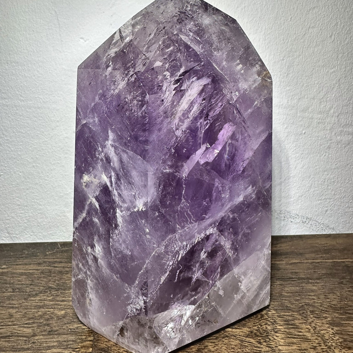 Polished tower of violet amethyst, second view