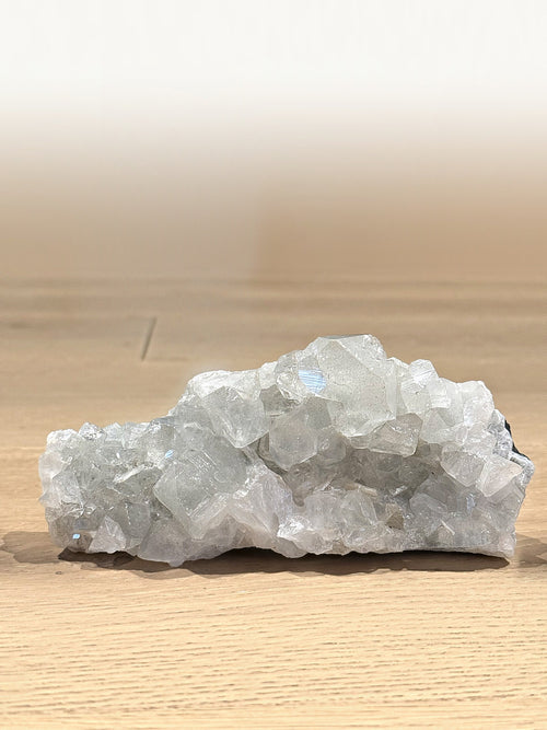Clear apophyllite cluster seen from the front