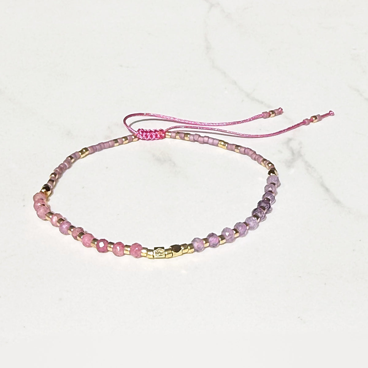 Aura adjustable bracelet in amethyst and pink tourmaline