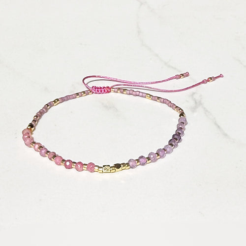 Aura adjustable bracelet in amethyst and pink tourmaline