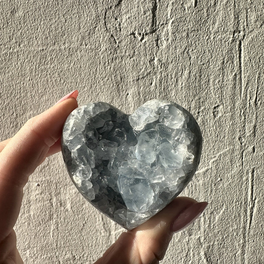 Small hand-carved heart of pale blue celestite