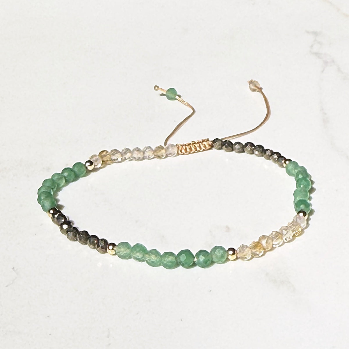 Fortune adjustable bracelet in citrine, pyrite and aventurine