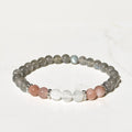 Mystic stretch bracelet in labradorite and peach and white moonstone