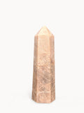 Polished peach moonstone tower, 7 inches tall, even rosy peach