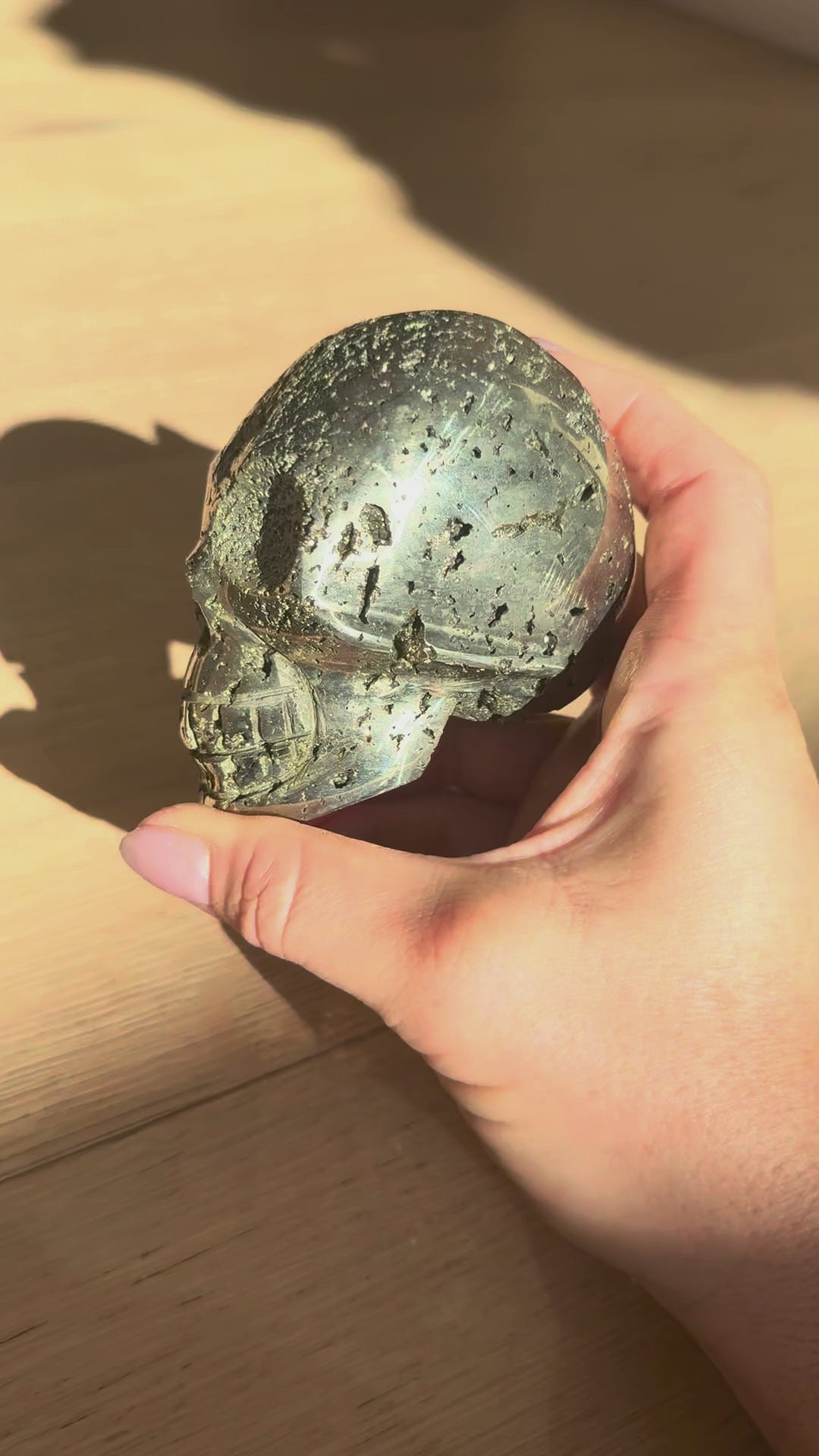 Pyrite skull No. 3 glittering in the sun